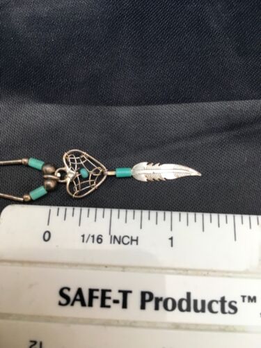 Navajo Turquoise Feather Pendant Necklace | Sterling Silver | Native American Handmade | 8970