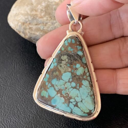 Navajo Spiderweb Turquoise Pendant | Sterling Silver | 2" | Authentic Native American Handmade | 10752 - Masha USA