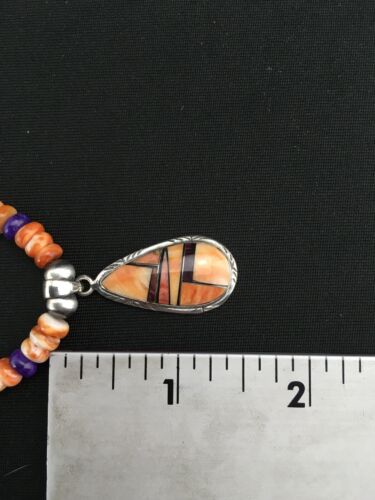 Navajo Spiny Oyster Pendant with Sugilite Inlay | Sterling Silver Necklace | Authentic Native American Handmade | 4879