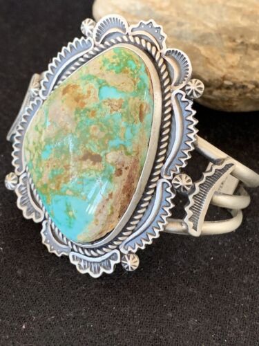 Navajo Royston Turquoise Cuff Bracelet | Sterling Silver | Authentic Native American Handmade | 1164