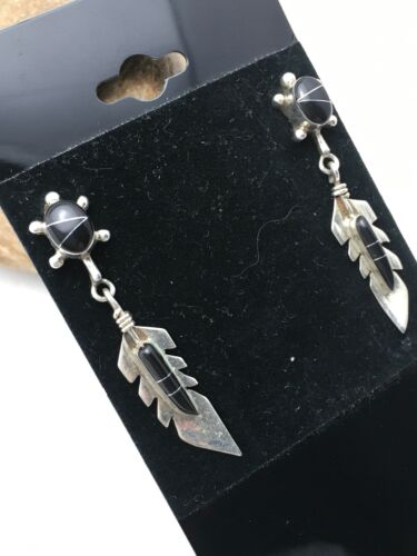 Navajo Black Onyx Earrings | Sterling Silver | Authentic Native American Handmade | 1" | 4438