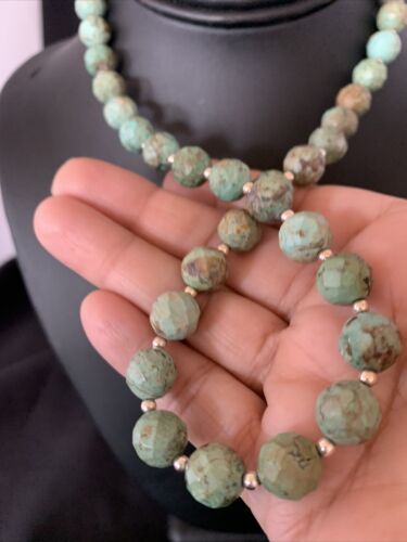 Navajo Pearls Necklace | Sterling Silver | Faceted Green Turquoise | Authentic Native American Handmade | 20" | 11737 - Masha USA