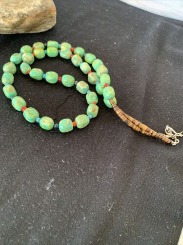 Navajo Blue Turquoise & Agate Necklace | Sterling Silver | 19" | Authentic Native American Handmade | 00819