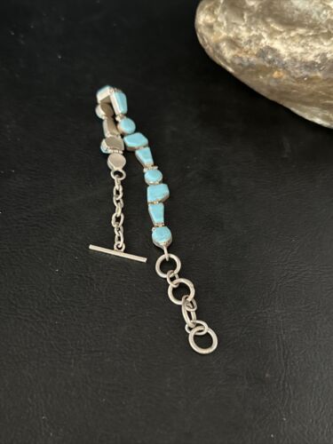 Southwestern Old Pawn Blue Turquoise Link Bracelet | 8" | Sterling Silver | 14260