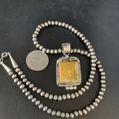Navajo Bumblebee Jasper Pendant Necklace | Sterling Silver | Authentic Native American Handmade | 13621 - Masha USA