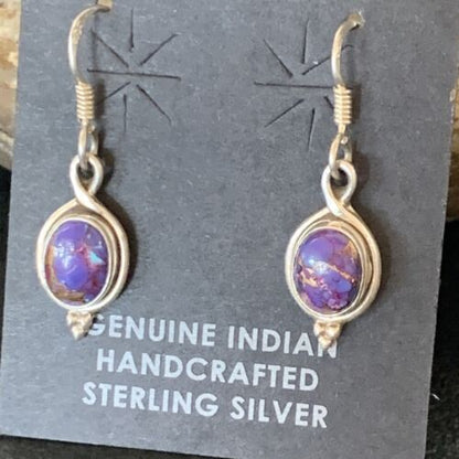 Navajo Purple Turquoise Dangle Inlay Earrings | Sterling Silver | Authentic Native American Handmade | 12683