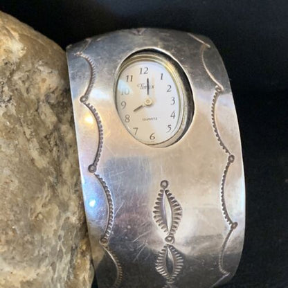Authentic Navajo Sterling Silver Watch Tips Bracelet | Old Pawn Stamped | Native American Jewelry | 1458