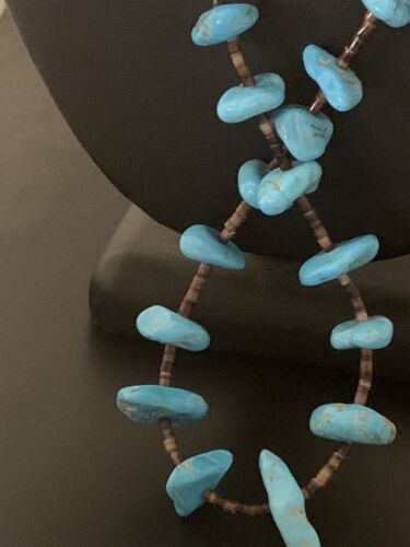 Navajo Sleeping Beauty Kingman Turquoise Nugget Necklace | Sterling Silver | Authentic Native American Handmade | 26" | 00613