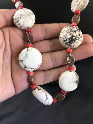 Native American Wild Horse Coral Necklace | Sterling Silver | 21" | 10278