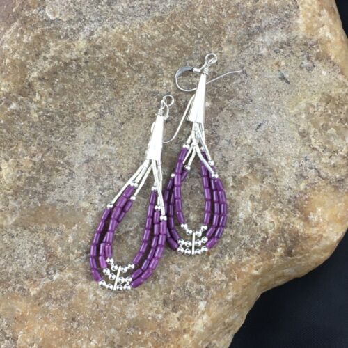 Handmade Liquid Silver Heishi Beads Purple Sugilite Earrings | Sterling Silver | 2" | 1993