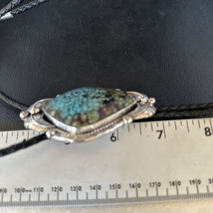 Bolo Tie | Blue Spiderweb Turquoise | Sterling Silver | Navajo | Handmade Southwestern Jewelry | 14255