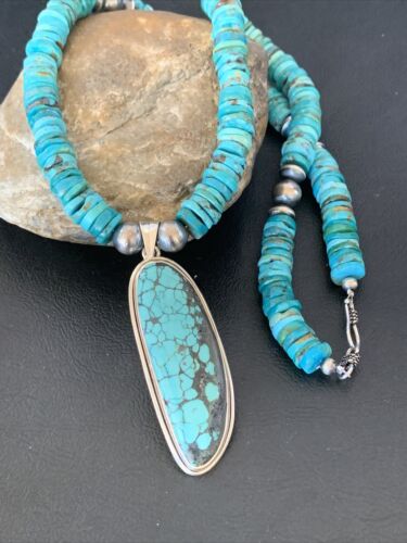 Navajo Pearls Spiderweb Beads Turquoise Necklace Pendant | Sterling Silver | Authentic Native American | Graduated | 22" | 10222