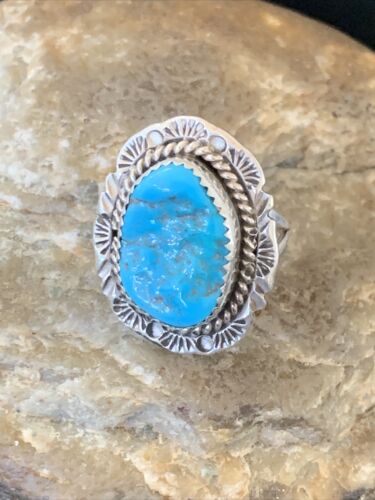 Southwestern Navajo Blue Kingman Turquoise Ring | Sterling Silver | Sz 7 | 12209