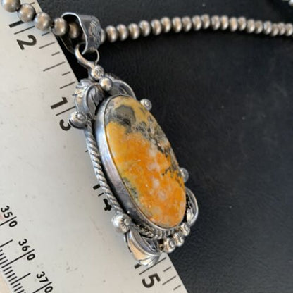 Navajo Bumblebee Jasper Pendant Necklace | Sterling Silver | Authentic Native American Handmade | 14201