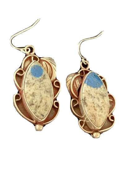 Navajo Azurite Quartz Dangle Earrings | Sterling Silver | Authentic Native American Handmade | 1249