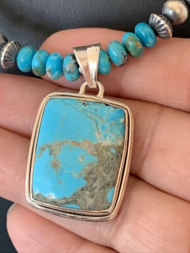 Men's Spiderweb Turquoise Pendant | Navajo Pearls Sterling Silver Necklace | Authentic Native American Handmade | 1015
