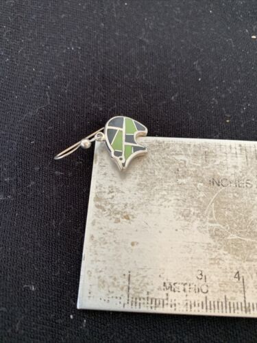 Navajo Green Gaspeite & Onyx Bear Inlay Earrings | Sterling Silver | 0.25" | 1512