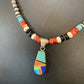 Navajo Blue Turquoise Inlay Pendant Necklace | Sterling Silver | Authentic Native American Handmade | 13865