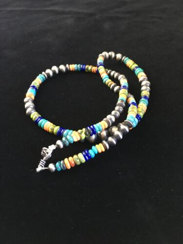 Navajo Orange Spiny Oyster Necklace | Sterling Silver Pearls | 21" | Authentic Native American Handmade | 1763