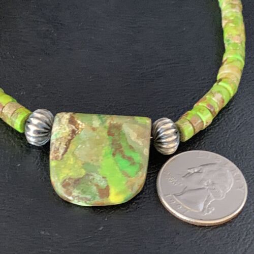 Navajo Green Gaspeite Turquoise Pendant | Sterling Silver | Authentic Native American Handmade | 13940