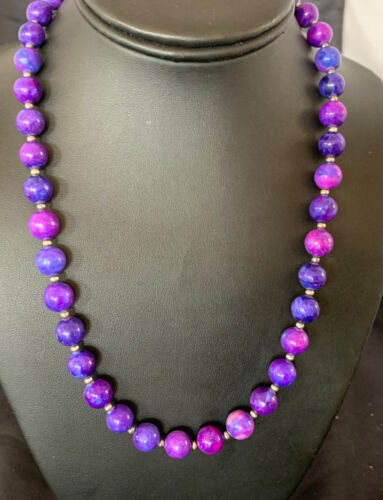 Navajo Pearls Purple Sugilite Bead Necklace | Sterling Silver | Authentic Native American Handmade | 20" | 11805