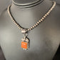 Navajo Orange Spiny Oyster Square Pendant Necklace | Sterling Silver | Authentic Native American Handmade | 13642