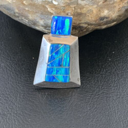Authentic Native American Navajo Sterling Silver Blue Opal Inlay Pendant | Handmade Jewelry | 13339