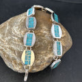 Men's Sterling Silver Navajo Turquoise Inlay Link Bracelet | 8.5" | Authentic Native American Handmade | 14659