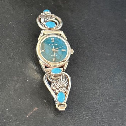 Authentic Navajo Turquoise Feather Wrist Watch Tips Band | Sterling Silver | Native American Jewelry | 14314