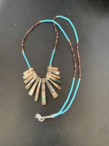 Navajo Blue Turquoise Pava Shell Heishi Necklace | Sterling Silver | Authentic Native American Handmade | 20" | 1689