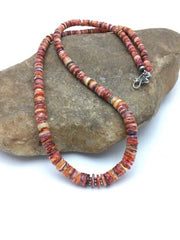 Navajo Orange Heishi Spiny Oyster Necklace Set | Sterling Silver | 22" | Authentic Native American Handmade | 2773