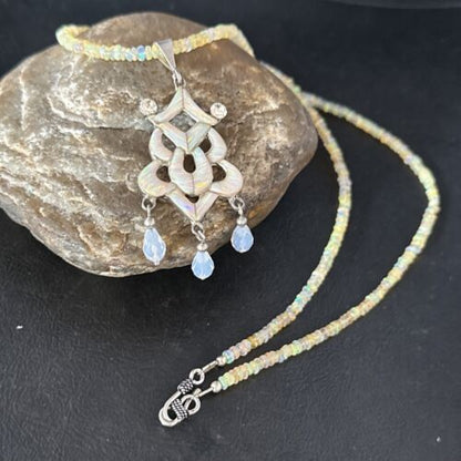 Navajo Fire Opal Pendant Necklace | Sterling Silver | 22" Chain | Authentic Native American Handmade | 14541 - Masha USA