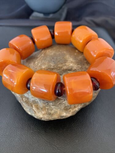 Southwestern Stretch Bracelet Set | Yellow Gold | Red Fossil Amber Stones | Authentic Native American Handmade | 10634