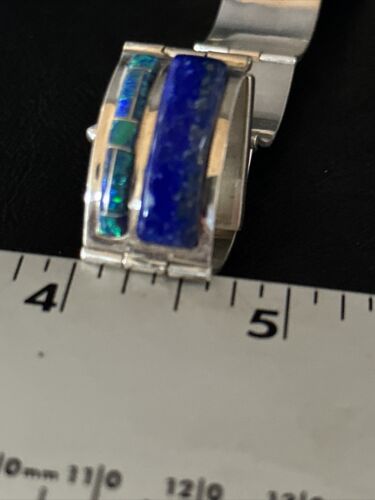Native American Women's Blue Opal Lapis Inlay Link Bracelet | 7" | Sterling Silver | 14272