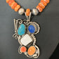 Navajo White Buffalo, Blue Turquoise Spiny Oyster Multi-Stone Pendant | Authentic Native American Sterling Silver | Multi-Stone | 02188