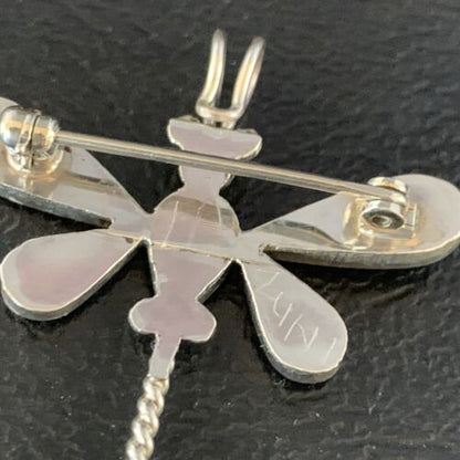 Zuni Turquoise Mother of Pearl Inlay Dragonfly Necklace Pin Pendant | Sterling Silver | 12321