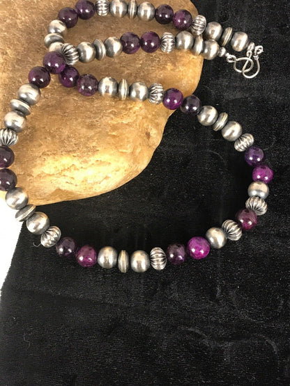 Navajo Men's Purple Sugilite Necklace | Sterling Silver | 22" | Authentic Native American Handmade | 8532
