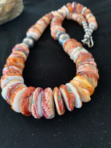 Authentic Native American Red Spiny Oyster & Navajo Pearls Necklace | Sterling Silver | 20" | 3243