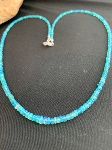 Native American Women's Blue Opal Bead Necklace | Sterling Silver | Authentic Handmade | 20" | 187
