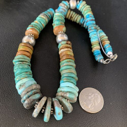 Navajo Green Turquoise Pendant Necklace | Sterling Silver | Authentic Native American | 20" | Graduated | 11900