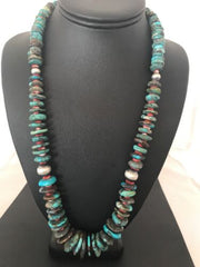 Navajo Blue Turquoise & Spiny Oyster Necklace | Sterling Silver | Authentic Native American | 24" | 202