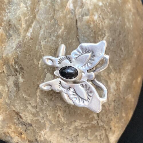 Southwestern Navajo Black Onyx Butterfly Ring | Sterling Silver | Adj Sz 8 | 10384