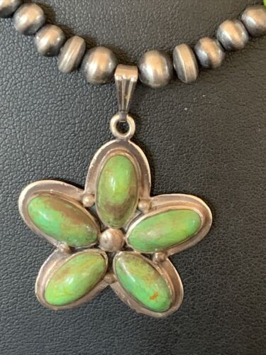 Navajo Green Gaspeite Turquoise Pendant | Authentic Native American Sterling Silver | Multi-Stone | 12263