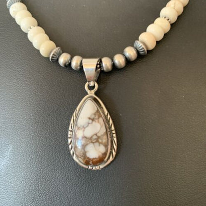 Navajo Pearls Wild Horse Turquoise Howlite Necklace Pendant | Sterling Silver | Authentic Native American Handmade | 1913