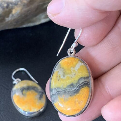 Native American Navajo Bumblebee Jasper Earrings Set | Sterling Silver | Handmade | 12028