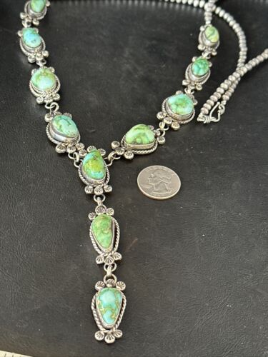 Navajo Sonoran Gold Turquoise Lariat Necklace | Sterling Silver | Native American Handmade | 14347