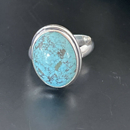 Navajo Spiderweb Blue Turquoise Ring | Sterling Silver | Sz 6.5 | Authentic Native American Handmade | 11443