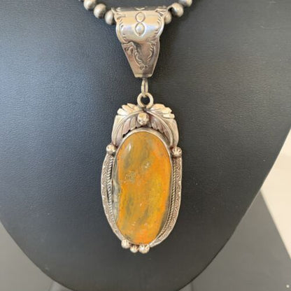 Navajo Pearls Bumblebee Jasper Necklace Pendant | Sterling Silver | Authentic Native American Handmade | 01898