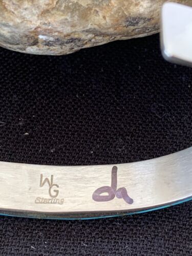 Native American Navajo Blue Turquoise Inlay Bracelet | Sterling Silver | Authentic Handmade | 00986