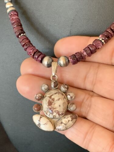 Navajo Wild Horse Pendant | Sterling Silver Purple Spiny Oyster Necklace | Multi-Stone | 12328